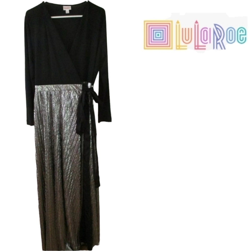 LULAROE DeAnne Wrap Dress Black & Silver Size 3XL New With Tags Party Wedding - Picture 3 of 12